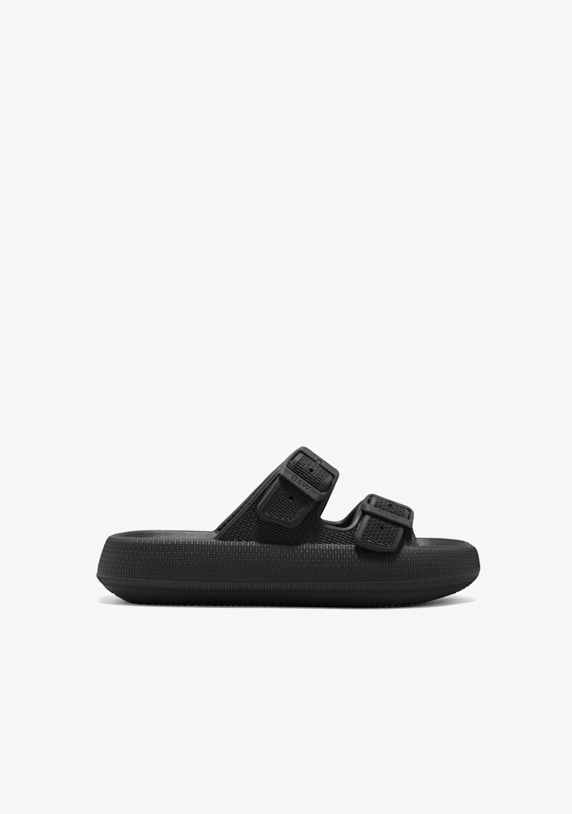 Black Double Buckle Slides