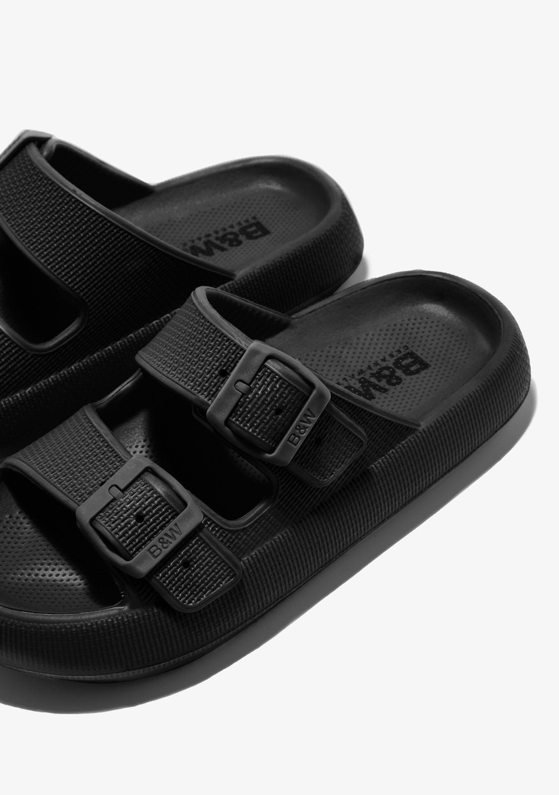 Black Double Buckle Slides