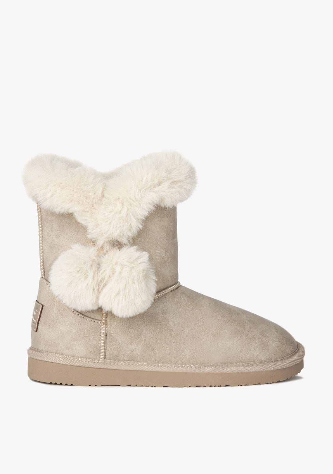 Beige Pompon Fur Australian Boots Napa