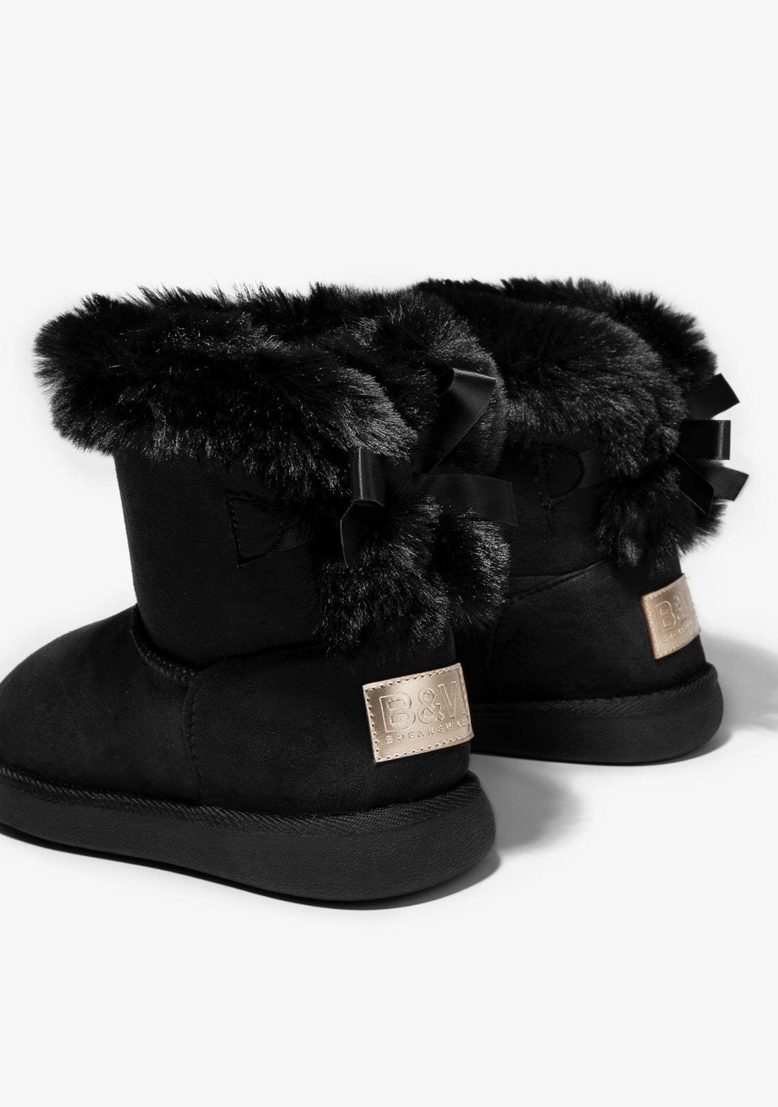 Black Fur Bow Australian Boots Water Repellent