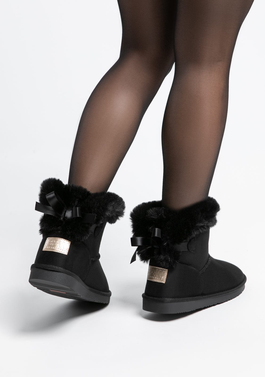 Black Fur Bow Australian Boots Water Repellent