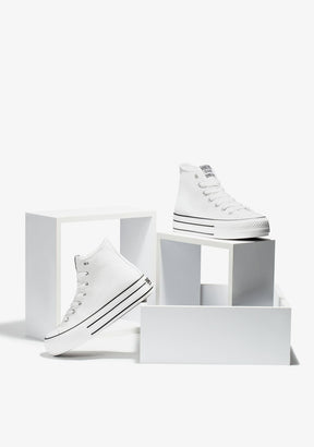 White Platform Hi-Top Sneakers Nappa