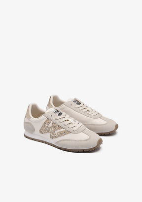 Beige Glitter Logo Sneakers