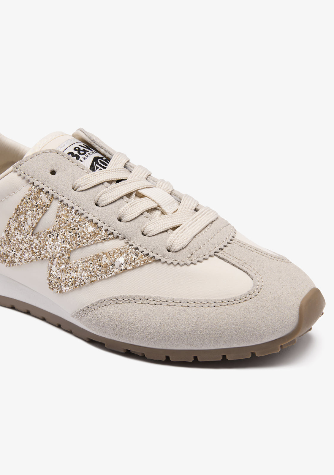 Beige Glitter Logo Sneakers