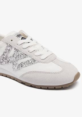 White Glitter Logo B&W Sneakers