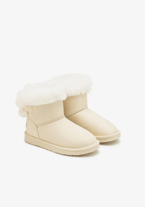 Beige Bow Fur Australian Boots Water Repellent