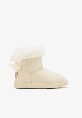 Beige Bow Fur Australian Boots Water Repellent