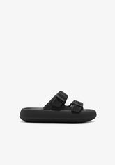 Black Double Buckle Slides