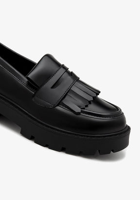 Black Fringe Loafers