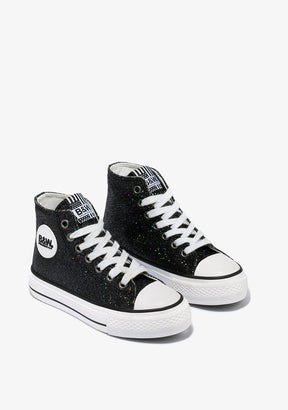 Black Glitter Hi-Top Sneakers