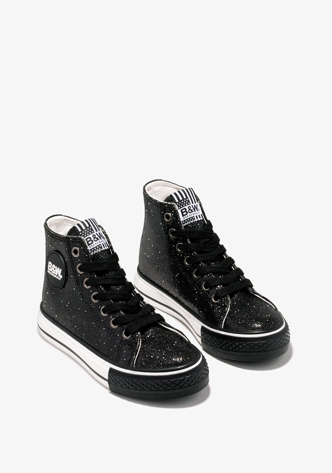 Black Glitter Logo Hi-Top Sneakers