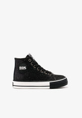 Black Glitter Logo Hi-Top Sneakers