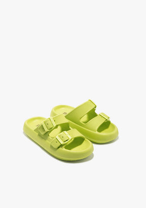Lime Sliders Lime Double Buckle Slides