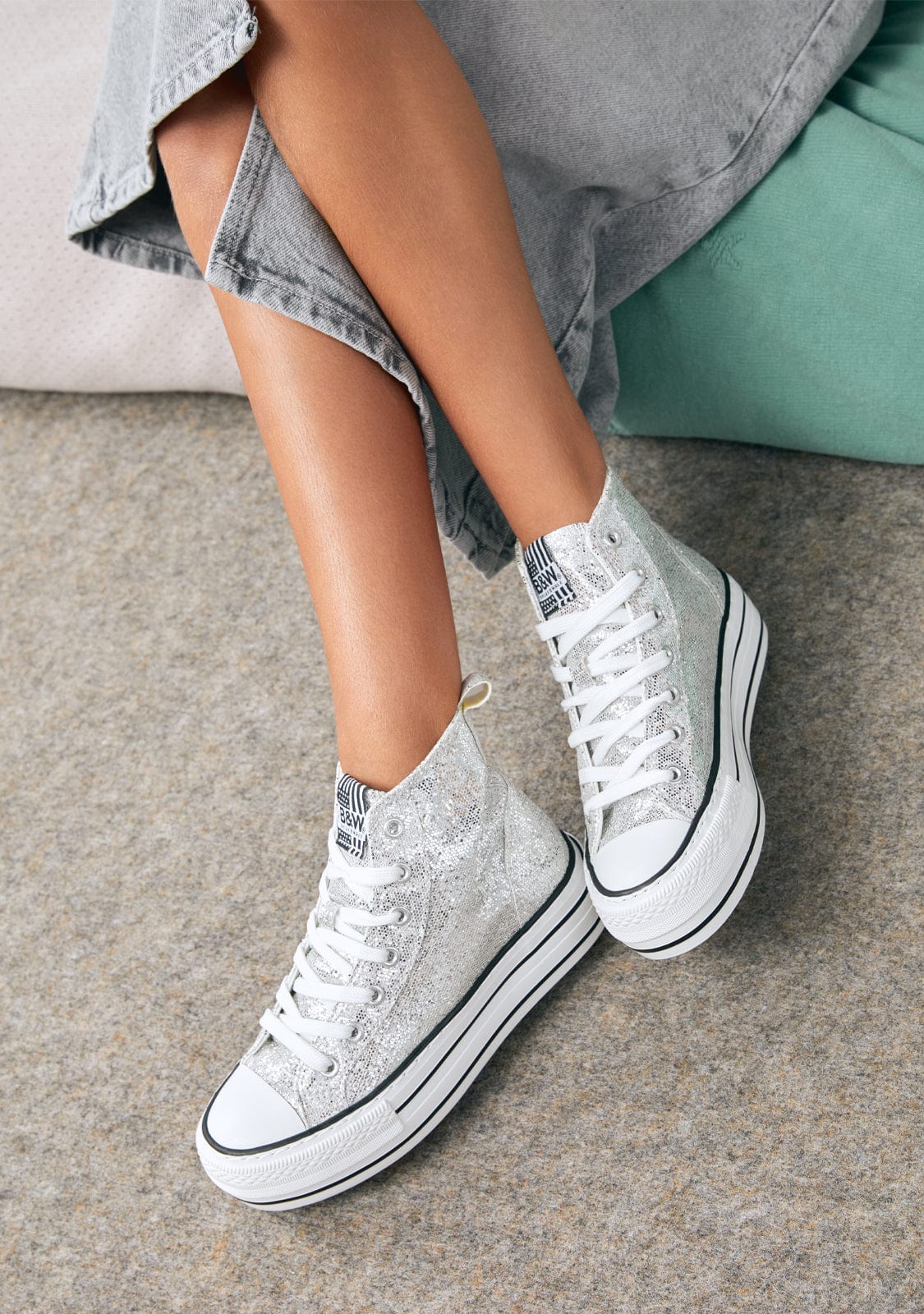 Silver Glitter High Top Sneakers
