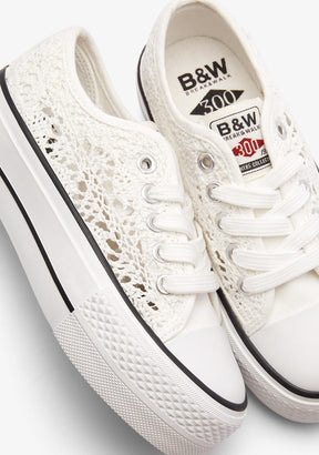 White Crochet Low Sneakers