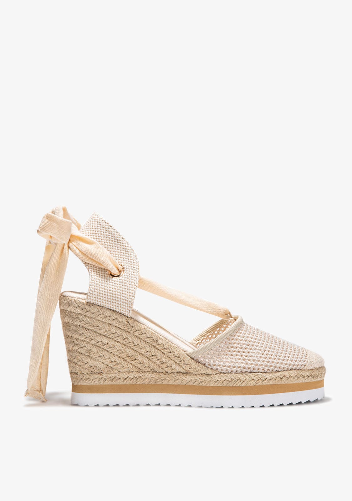 Beige Bow Wedge Espadrilles