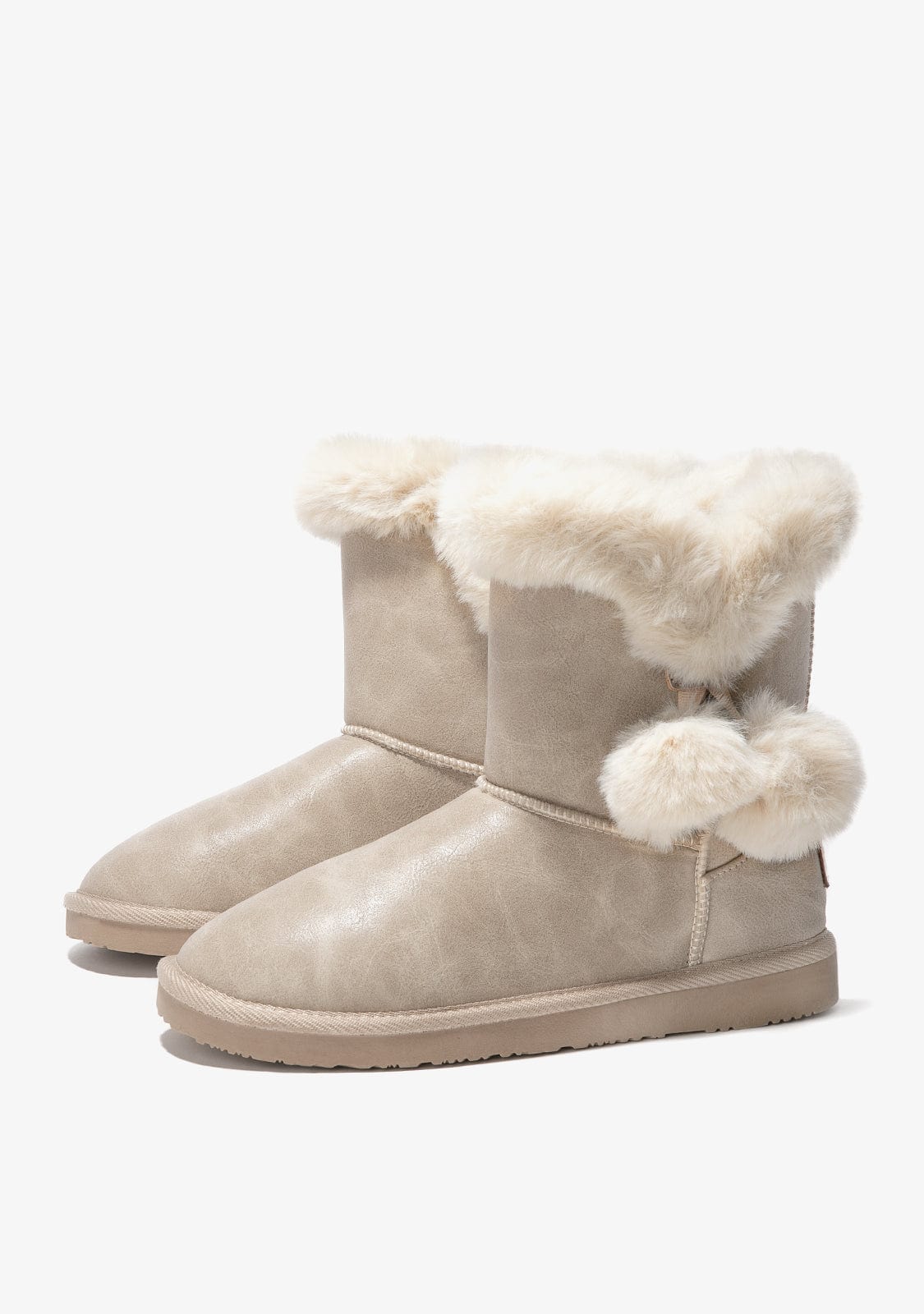 Beige Pompon Fur Australian Boots Napa