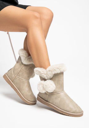 Beige Pompon Fur Australian Boots Nappa