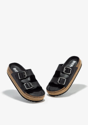 Black Buckle Platform Sandals