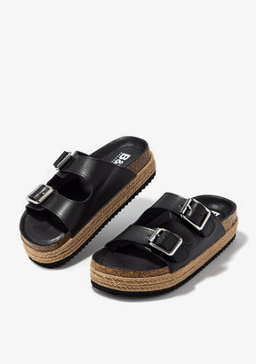 Black Buckle Platform Sandals