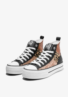 Black Print Leo Platform Hi-Top Sneakers