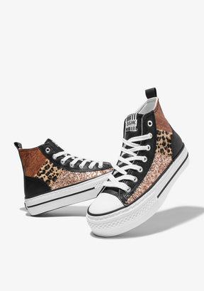 Black Print Leo Platform Hi-Top Sneakers