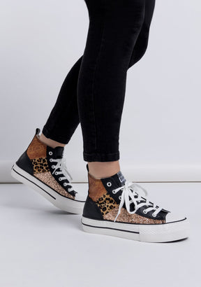 Black Print Leo Platform Hi-Top Sneakers