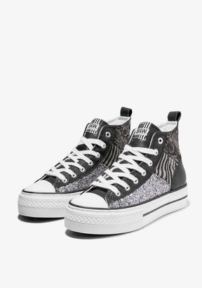 Black Print Zebra Platform Hi-Top Sneakers