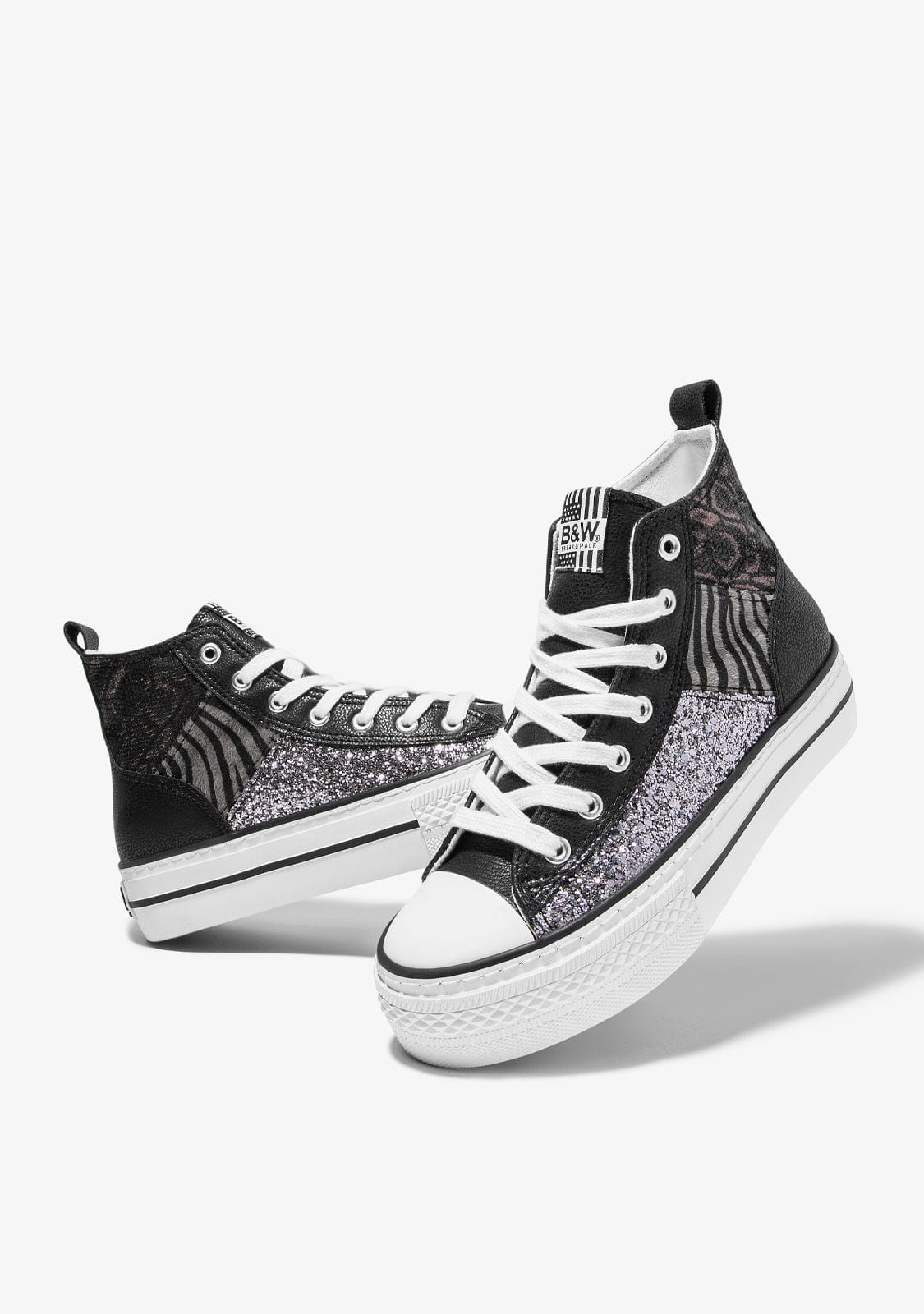 Black Print Zebra Platform Hi-Top Sneakers