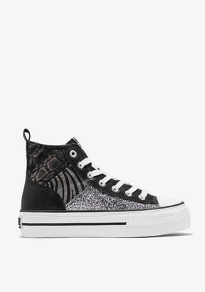 Black Print Zebra Platform Hi-Top Sneakers