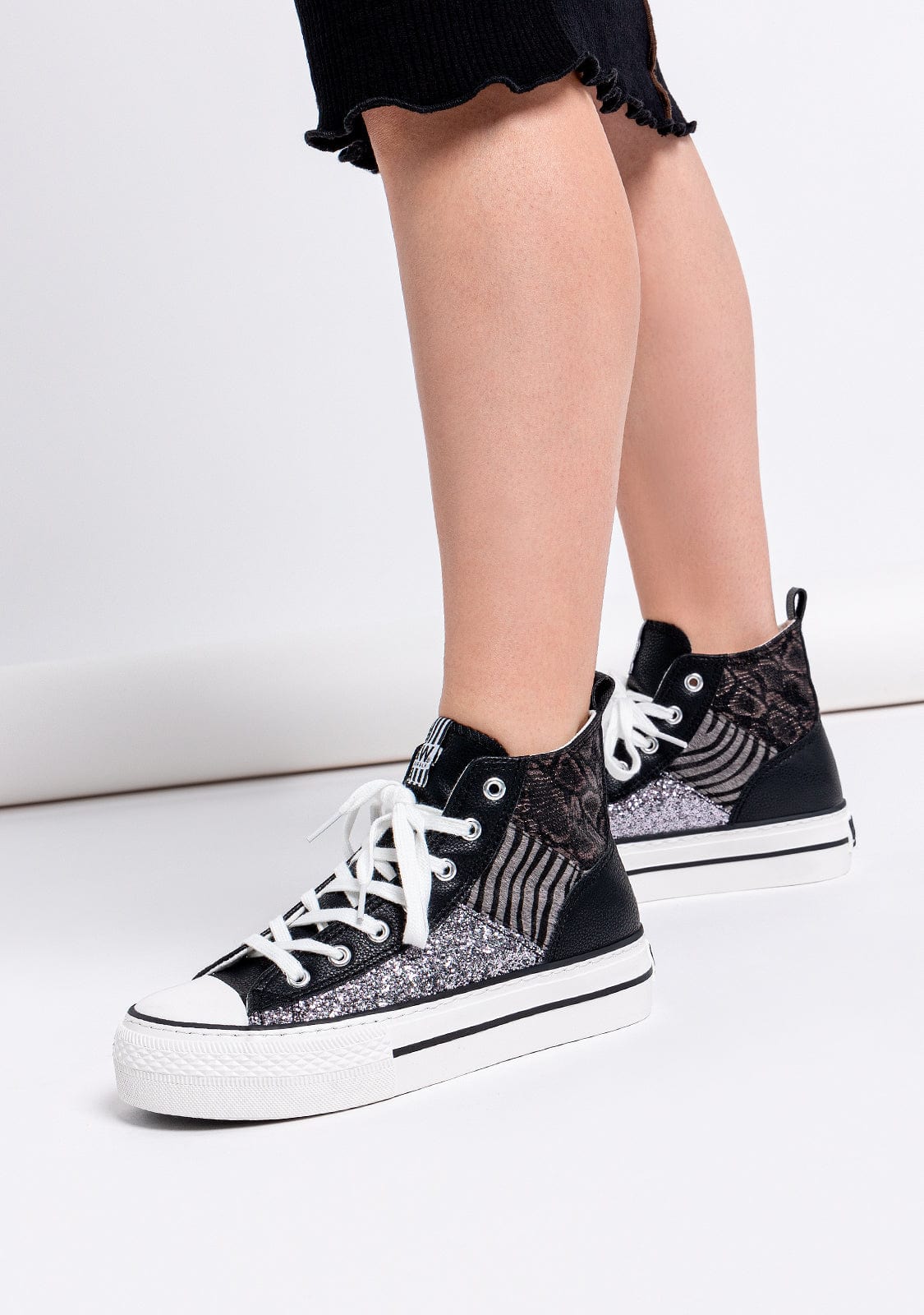 Black Print Zebra Platform Hi-Top Sneakers