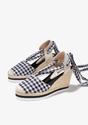 Black Vichy Wedge Espadrilles