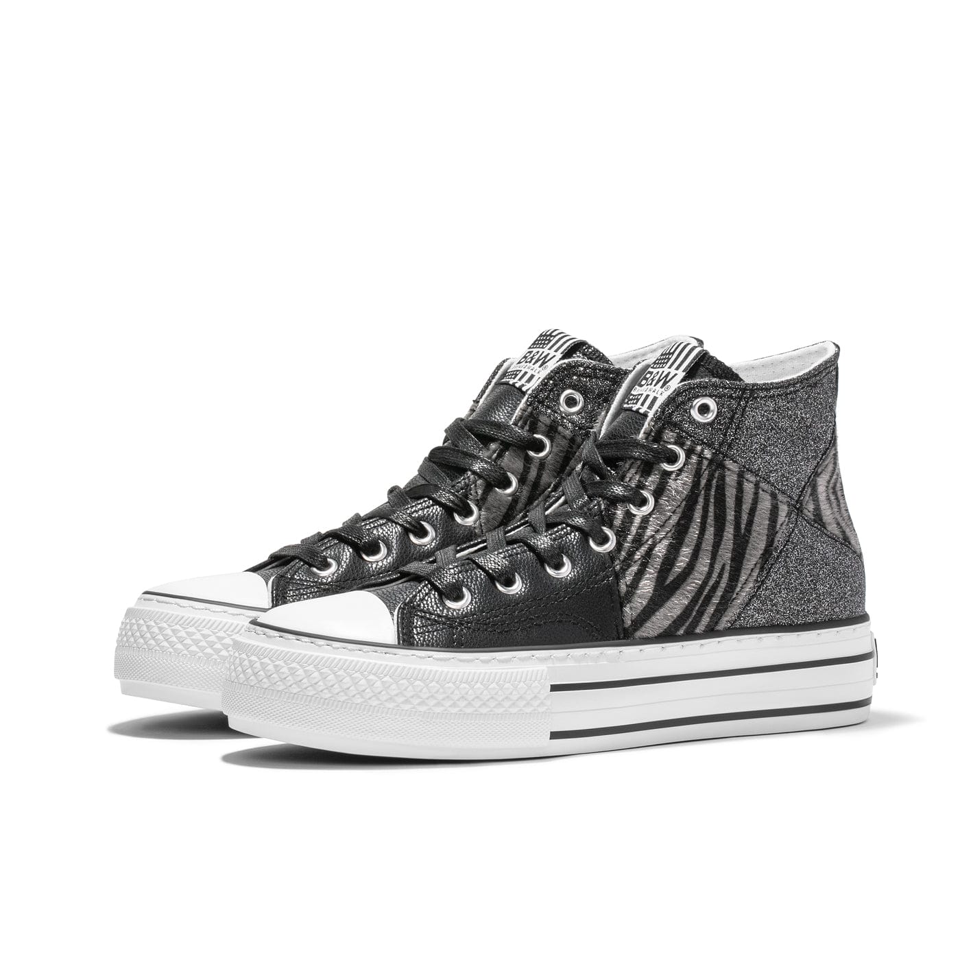 Black Zebra Platform Hi-Top Sneakers Glitter