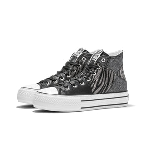Black Zebra Platform Hi-Top Sneakers Glitter