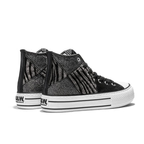 Black Zebra Platform Hi-Top Sneakers Glitter