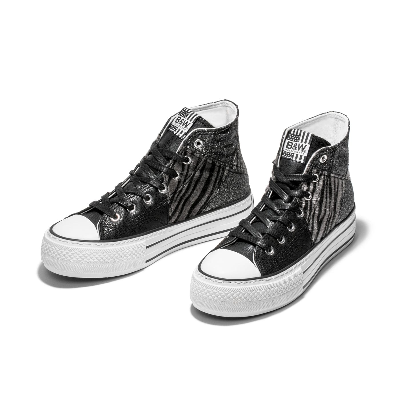Black Zebra Platform Hi-Top Sneakers Glitter