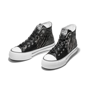 Black Zebra Platform Hi-Top Sneakers Glitter