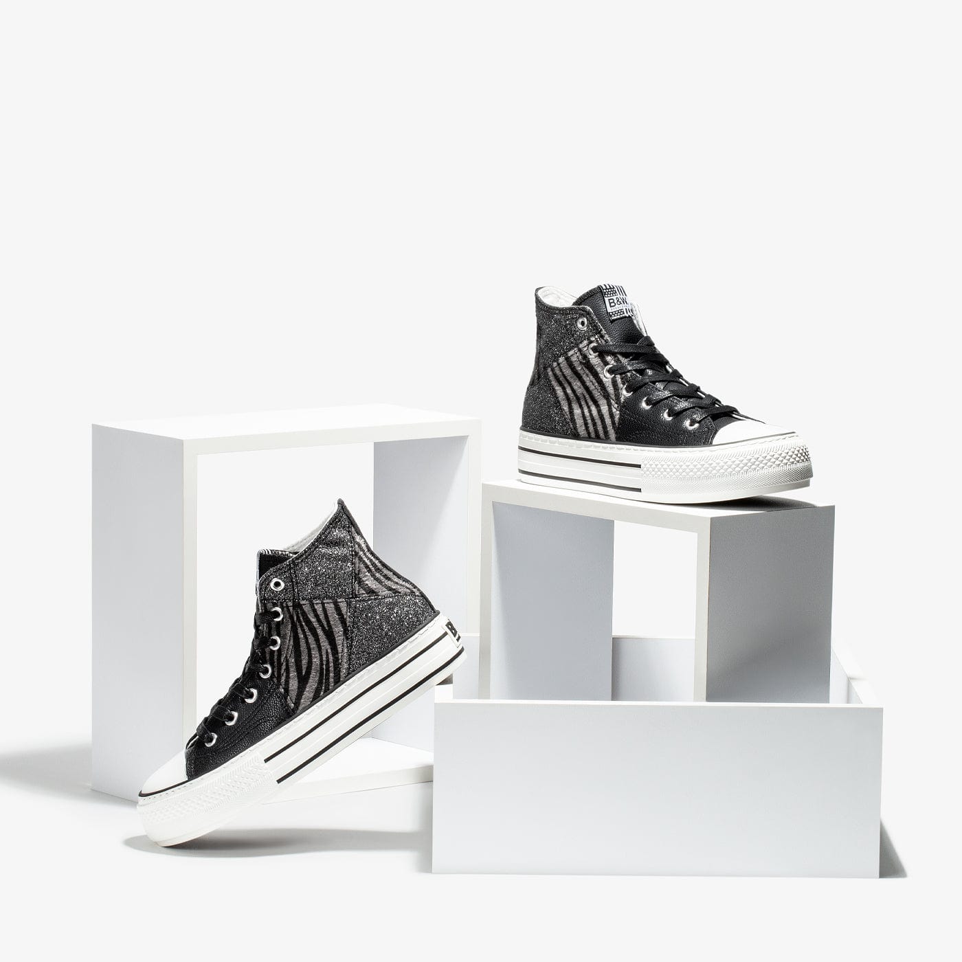 Black Zebra Platform Hi-Top Sneakers Glitter
