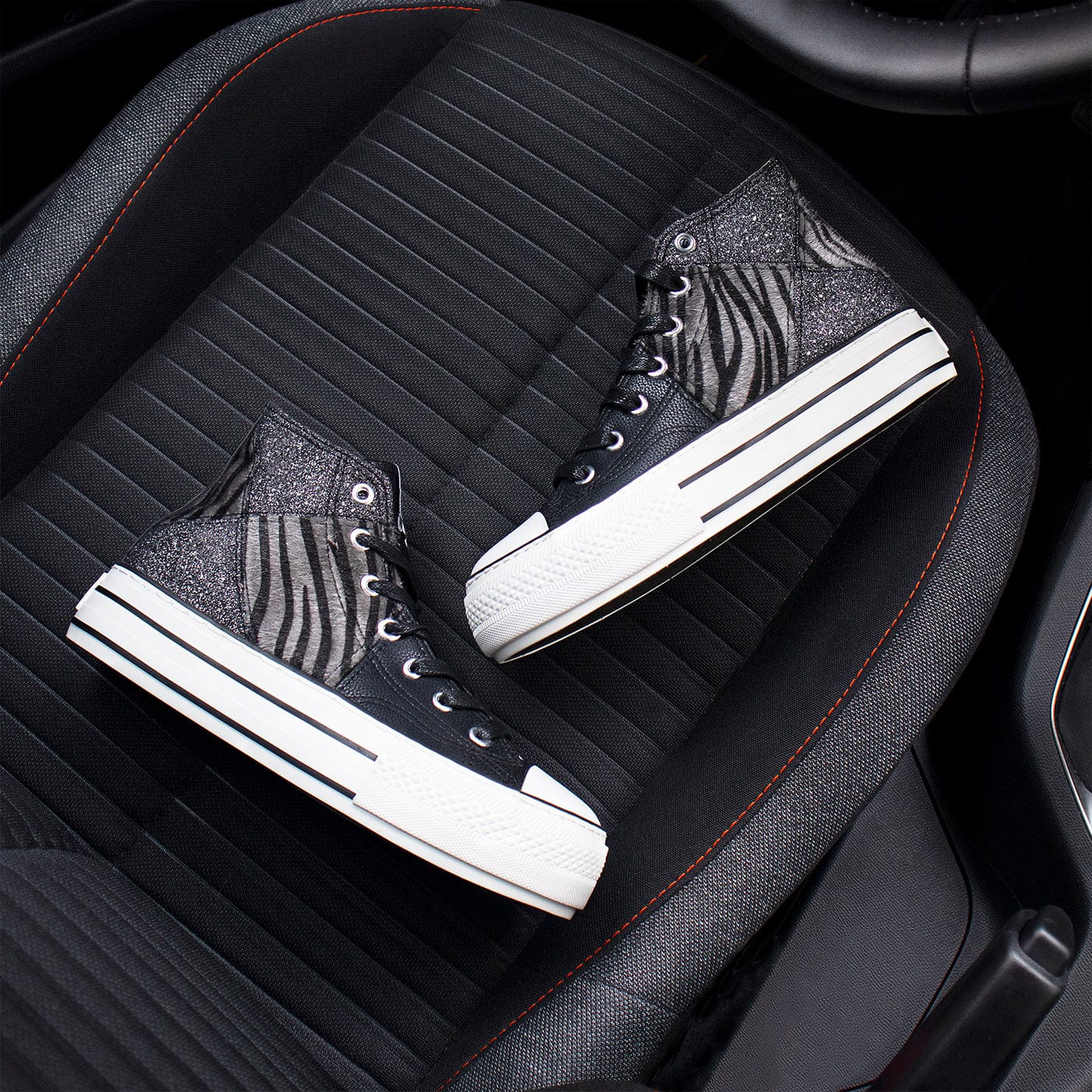 Black Zebra Platform Hi-Top Sneakers Glitter