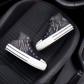 Black Zebra Platform Hi-Top Sneakers Glitter