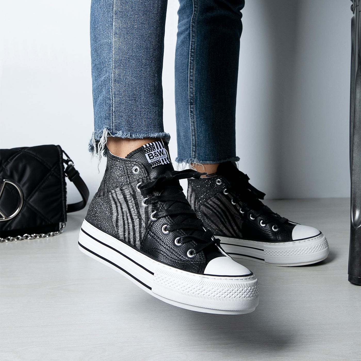 Black Zebra Platform Hi-Top Sneakers Glitter