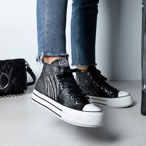Black Zebra Platform Hi-Top Sneakers Glitter