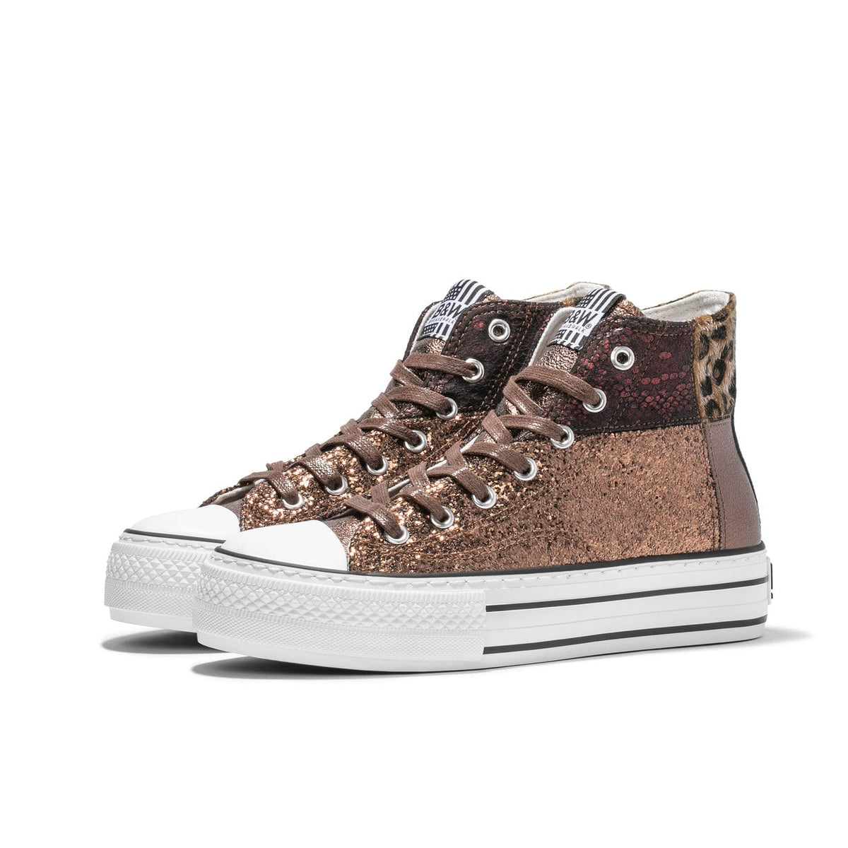Brown Leopard Platform Hi-Top Sneakers Glitter