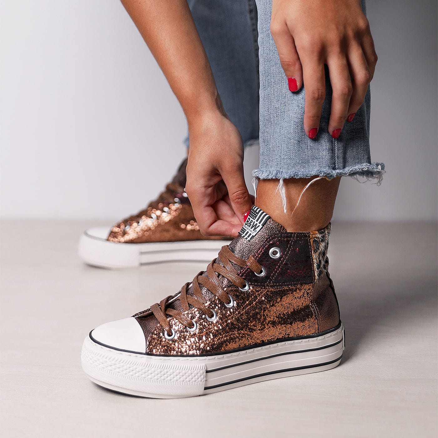 Brown Leopard Platform Hi-Top Sneakers Glitter