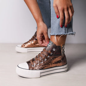 Brown Leopard Platform Hi-Top Sneakers Glitter