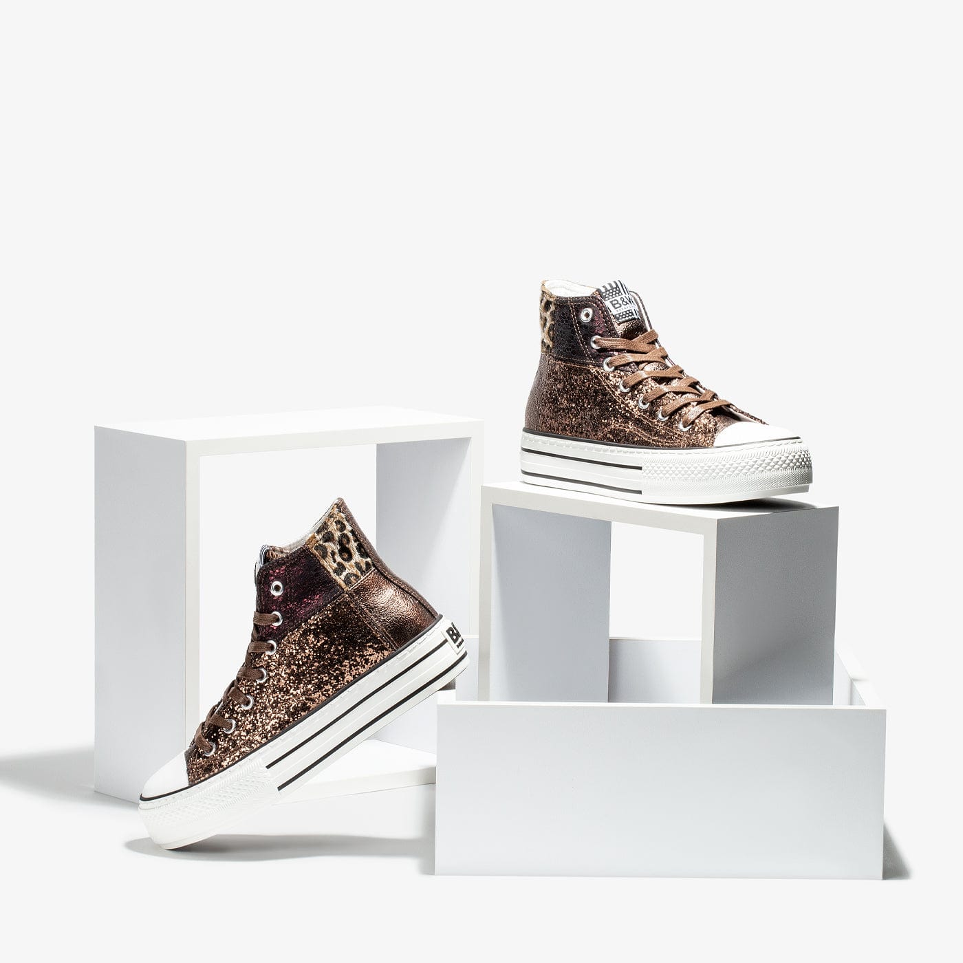 Brown Leopard Platform Hi-Top Sneakers Glitter