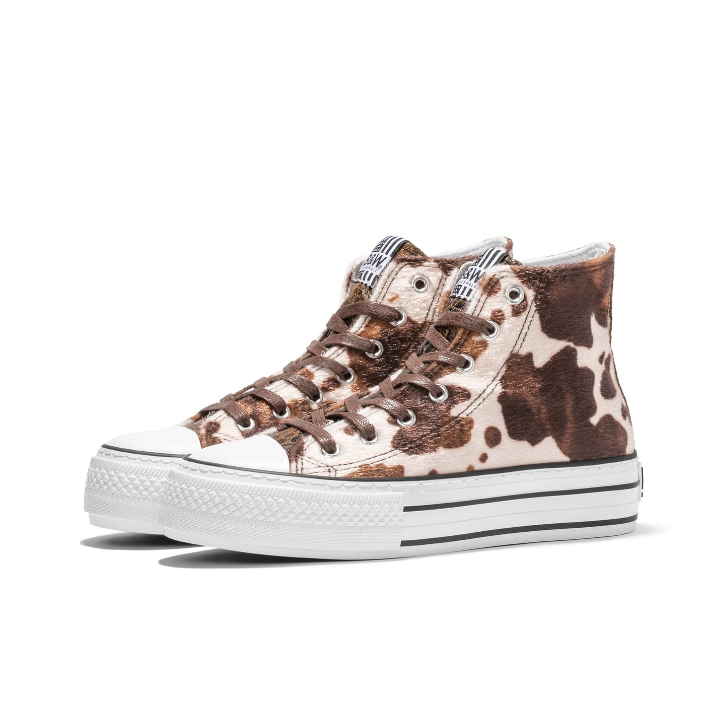 Brown Pony Platform Hi-Top Sneakers Canvas