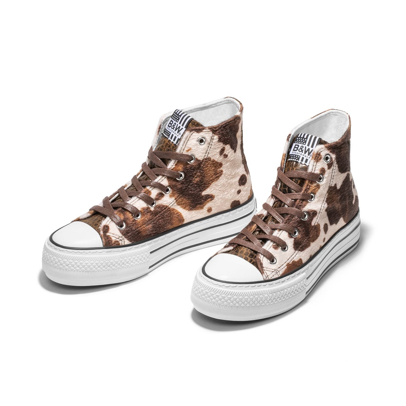 Brown Pony Platform Hi-Top Sneakers Canvas