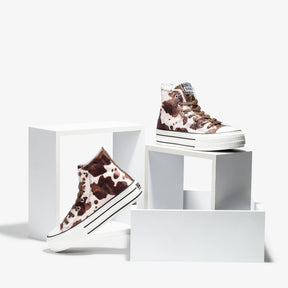 Brown Pony Platform Hi-Top Sneakers Canvas