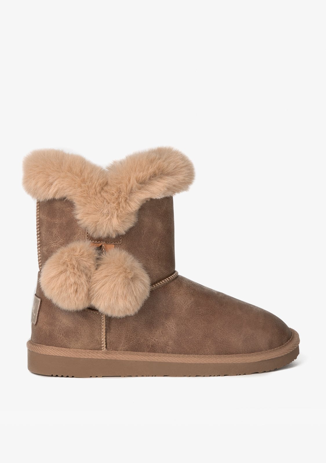 Camel Pompon Fur Australian Boots Napa